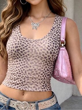 Y2K Textured Crinkle Scrunch Leopard Print Tank Top 90’s-Core